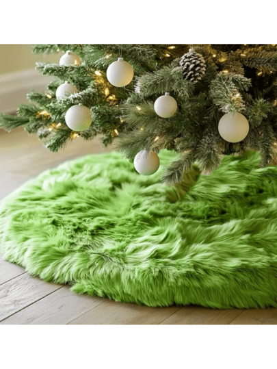 1 Pack Modern Green Christmas Ornament Tree Skirt - Soft, Thick Polyester, Plush Round Base With Drawstring Closure, Suitable For Holiday Decorations, Christmas Decorations, Christmas Tree Decorations, Christmas Ornaments