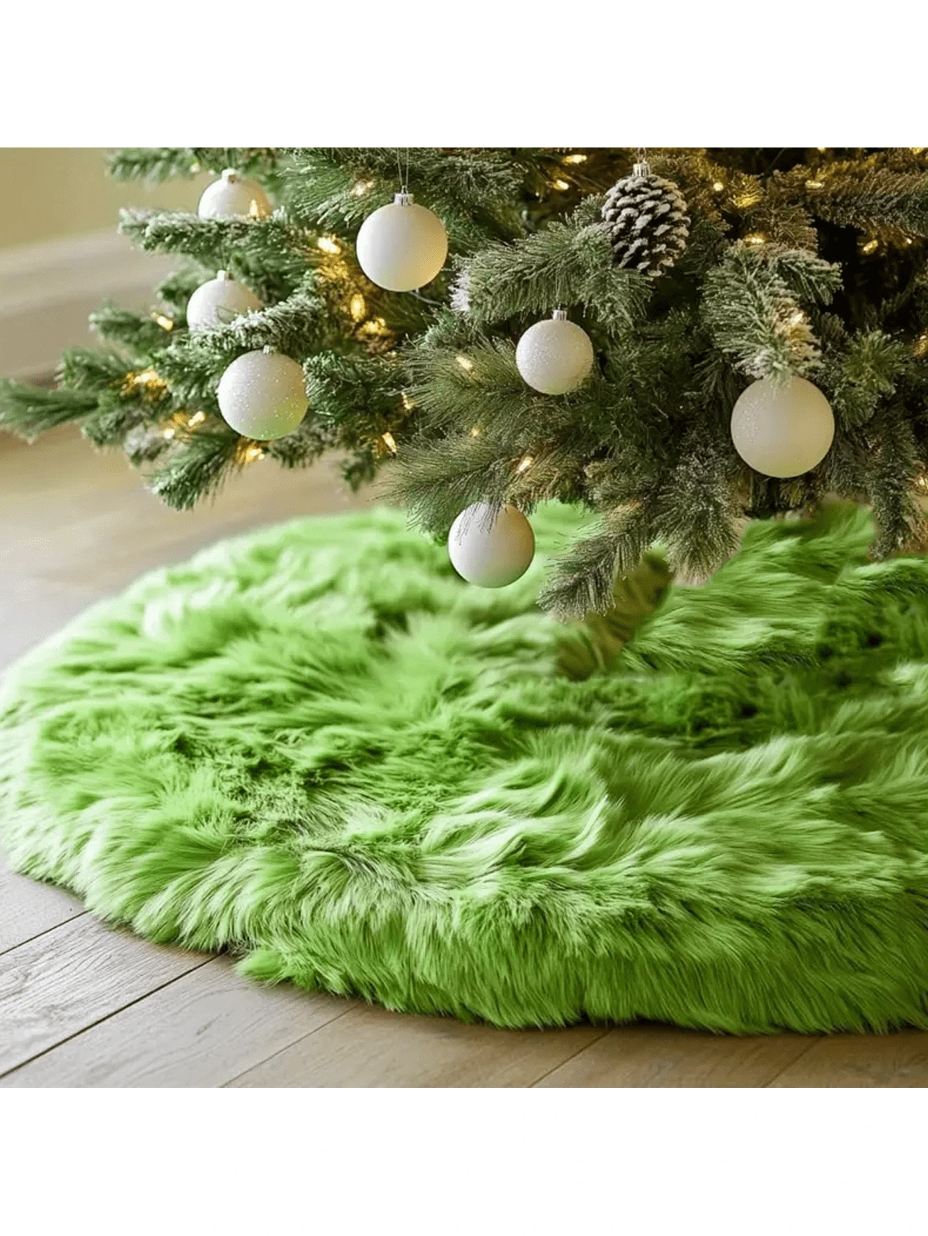 1 Pack Modern Green Christmas Ornament Tree Skirt - Soft, Thick Polyester, Plush Round Base With Drawstring Closure, Suitable For Holiday Decorations, Christmas Decorations, Christmas Tree Decorations, Christmas Ornaments - Green - View 1