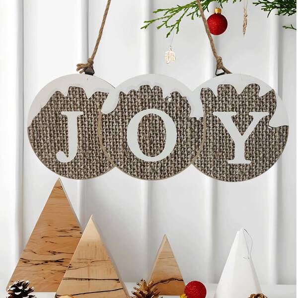 JOY Wooden Christmas Hanging Wall Sign Burlap Rustic Holiday Decor Christmas,Christmas Decorations