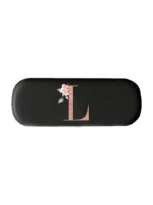 Printed With Flowers And Letters A-Z Elegant Personalized Black Glasses Case For Men & Women - Hard Shell Eyeglass Protector With Wear-Resistant Soft Lining, Suitable For Prescriptions Eyeglasses And Various Eyeglasses Accessories For Women- Portable Myopia & Glasses Organizer For Travel & Daily Use,Birthday Party Gifts(Except U Q X)