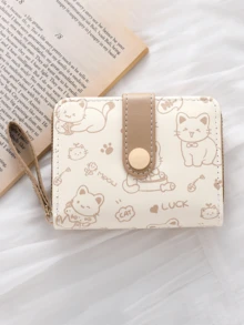 Short Women's Wallet Simple Cute Kitten Pattern Coin Purse Multi-Functional Card Holder With Multiple Card Slots Money Bag For Women Money Wallet Mini Wallet Purse Wallet Fall Autumn Cute Wallet Small Wallet Wristlet Wallet