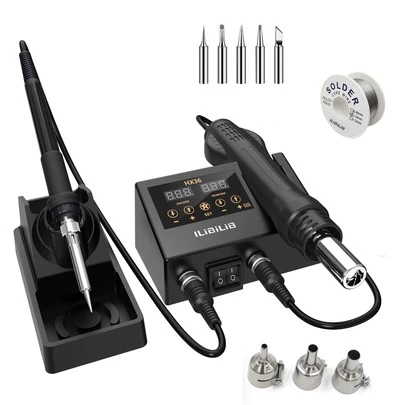  ILIBILIB 600W Quick Heat Constant Temperature, Precise Temperature Control Rework Soldering Station 2-In-1 Hot Air Gun Soldering Iron Kit
