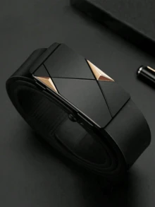 男士时尚枪黑色自动扣休闲全皮带适合日常佩戴，作为送给男士的礼物，中青年男士商务休闲腰带工作节日礼物情人节适合青少年夏季休闲户外运动或度假旅行或毕业礼物或生日礼服配饰或日常穿着 - 彩色 - 查看 1