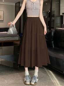 Bolsillo falda de medio cuerpo estallido negro nueva falda de cintura alta diseño sentido de cien paracaídas de longitud media de verano de gran tamaño - Marrón - Ver 3