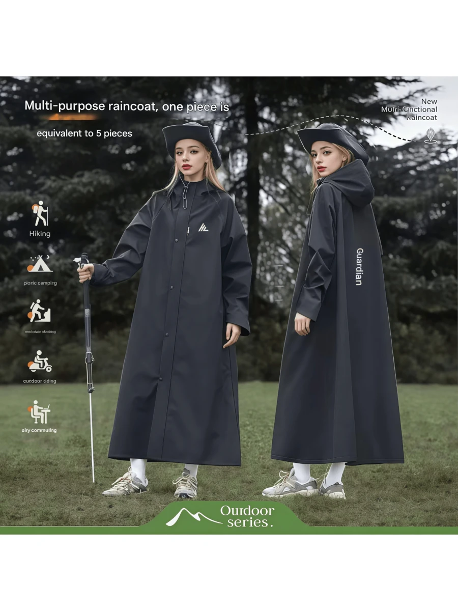 1 قطعة معطف مطر طويل من قماش أكسفورد مقاوم للماء، بتصميم يناسب الجنسين، مزود بعاكسات للرياح، مناسب للتنزه والتخييم والتسلق والدراجات الهوائية للاستخدام في الأماكن المفتوحة، متوفر بألوان متعددة