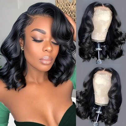 Zealady Body Wave BOB Wig Human Hair 4X4 HD Lace Closure Wavy Wigs For Women Glueless Wear And Go Wigs Human Hair Pre Plucked Wavy Wig 180 Density Virgin Hair Glueless Body Wave Bob
