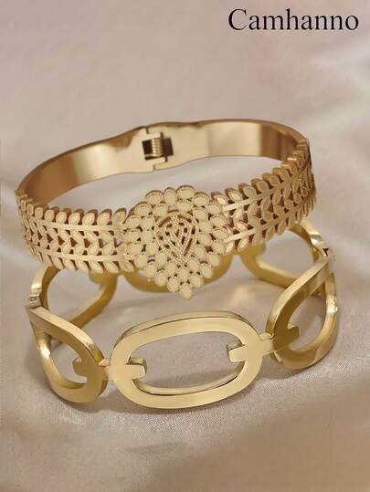 Camhanno 2 件精致时尚的不锈钢镂空手链组合，非常适合约会、派对、聚会和日常通勤，是展示您魅力的理想礼物