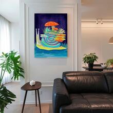 Framed 2D Canvas Modern Wall Art 1pc  Canvas Art Print - Whimsical Snail & Mushroom Design With Vibrant Colors, Durable Polystyrene Frame, Perfect For Living Room, Office, Or Dining Room Wall Decor, Indoor Wall Art|Vibrant Wall Decor|Colorful Artwork, Mushroom Decor - Đóng khung (Framed) - Xem 3