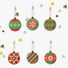 6 pièces/set Décoration de boule de Noël Pendentif Porte-clés Art Diamant, Kit artisanal 5D DIY pour débutants, Porte-clés exquis et pendentif en pierre gemme acrylique pour la décoration, Idée de cadeau de Noël parfaite, Kit de peinture de diamant rond