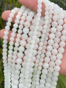 1 Strand White Jade Round Smooth Beads, White Quartz Healing Gemstone Beads For DIY Jewelry Making Bracelet Necklace 4mm 6mm 8mm 10mm