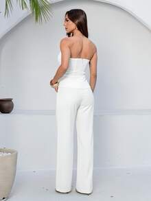 H&N STORES WOMEN'S LONG STRAP-OFF BLOUSE AND PANTS SET - White - View 6