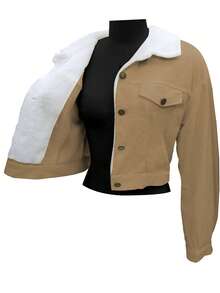 Women's Casual Elegant Wool Collar Jacket, Women's Solid Color Wool Collar Shirt Jacket, Suitable For Daily Outings, Commuting, Office, Birthday Party, Back To School, Party, Travel, Airport Outfit