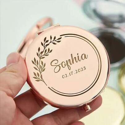 1pc Customized Name Makeup Mirror, Personalized Engraved Folding Compact Mirror, Portable Double-Sided High Definition Mirror, Stainless Steel Small Compact Mirror, Valentine's Day Gift, Spring, Bride, Bridesmaid, Wedding Gift, Customized Floral Engraved Makeup Mirror, Suitable For Best Friend, Girlfriend, Mom, Mother's Day, Birthday, Graduation, Wedding, Anniversary, Practical Gift