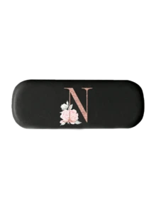 Printed With Flowers And Letters A-Z Elegant Personalized Black Glasses Case For Men & Women - Hard Shell Eyeglass Protector With Wear-Resistant Soft Lining, Suitable For Prescriptions Eyeglasses And Various Eyeglasses Accessories For Women- Portable Myopia & Glasses Organizer For Travel & Daily Use,Birthday Party Gifts(Except U Q X)