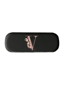 Printed With Flowers And Letters A-Z Elegant Personalized Black Glasses Case For Men & Women - Hard Shell Eyeglass Protector With Wear-Resistant Soft Lining, Suitable For Prescriptions Eyeglasses And Various Eyeglasses Accessories For Women- Portable Myopia & Glasses Organizer For Travel & Daily Use,Birthday Party Gifts(Except U Q X)