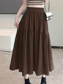 Bolsillo falda de medio cuerpo estallido negro nueva falda de cintura alta diseño sentido de cien paracaídas de longitud media de verano de gran tamaño - Marrón - Ver 1