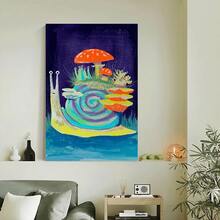 Framed 2D Canvas Modern Wall Art 1pc  Canvas Art Print - Whimsical Snail & Mushroom Design With Vibrant Colors, Durable Polystyrene Frame, Perfect For Living Room, Office, Or Dining Room Wall Decor, Indoor Wall Art|Vibrant Wall Decor|Colorful Artwork, Mushroom Decor - Đóng khung (Framed) - Xem 1