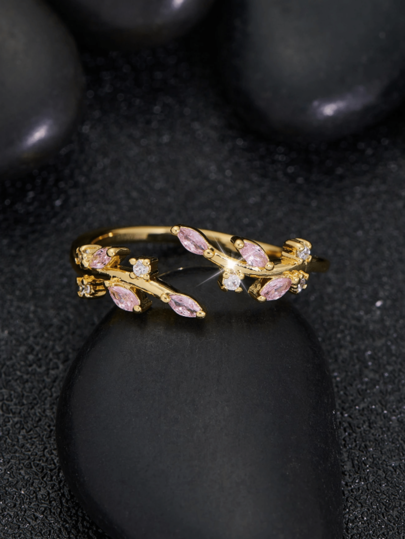 1pc Delicate Nature-Inspired Colorful Zirconia Leaf Ring For Women