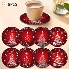 4/8pcs Christmas Square & Round Acrylic Coasters, Red Christmas Tree & Star Design, Non-Slip Heat-Resistant Drink Coasters For Home Decor, Holiday Gifts - Multicolor - View 13