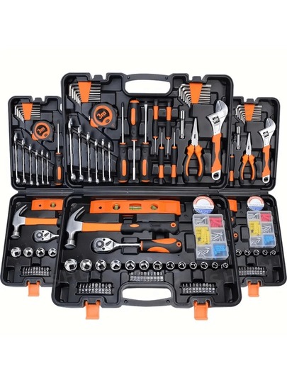 46pcs Multi-Function Car Repair Tool Kit, Ratchet Wrench Set Including Sockets, 1/4" Drive, Chrome Vanadium Steel Extensions, For Automotive Maintenance And Home Use - Chrome Steel Structure