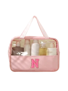 1 túi đựng đồ vệ sinh cá nhân đa năng bằng PVC, túi đựng mỹ phẩm PVC trong suốt, túi trang điểm dung tích lớn, túi trang điểm tự thiết kế chữ cái, túi đựng đồ du lịch chống thấm nước, túi đựng mỹ phẩm du lịch tối giản với nhãn dán chữ cái, thích hợp đựng mỹ phẩm, nước hoa, đi biển, trường học, phòng tắm, lễ hội, Ngày của Mẹ, Giáng sinh, món quà tuyệt vời cho mẹ, gia đình, bạn bè, túi đựng đồ vệ sinh cá nhân du lịch unisex, túi trang điểm phòng tắm. - Nhiều màu - Xem 18