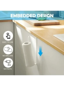 1 pieza Soporte para rollo de papel de cocina de gabinete blanco, suministros casuales diarios, estante de almacenamiento de película transparente, estante de decoración ahorradora de espacio para el hogar, soporte para rollo de papel de cocina de herramienta pequeña para cocina y baño, soporte de pared para pañuelos, suministros para el hogar - Blanco - Ver 6