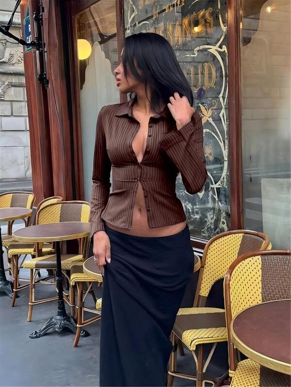 Tricouri cu mânecă lungă cu dungi pentru femei, casual, sexy