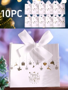 10个装圣诞糖果盒，圣诞礼品包装盒，简约时尚礼品袋，款式简约大方，带有烫金图案，是节日礼品袋的理想之选。 - 彩色 - 查看 10