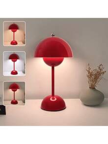 NetHong Modern LED Table Lamp Rechargeable Mushroom Light Touch Control 3 Color Dimmable - 紅色 - 查看 9