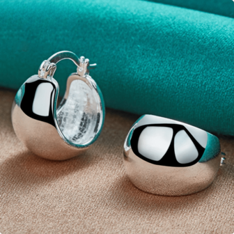 [1 对 S925 耳环] S925 纯银镀层 1 对 - 防过敏亮面耳环扣 简约风格 - 适合日常佩戴 - 完美礼物 - 母亲节礼物