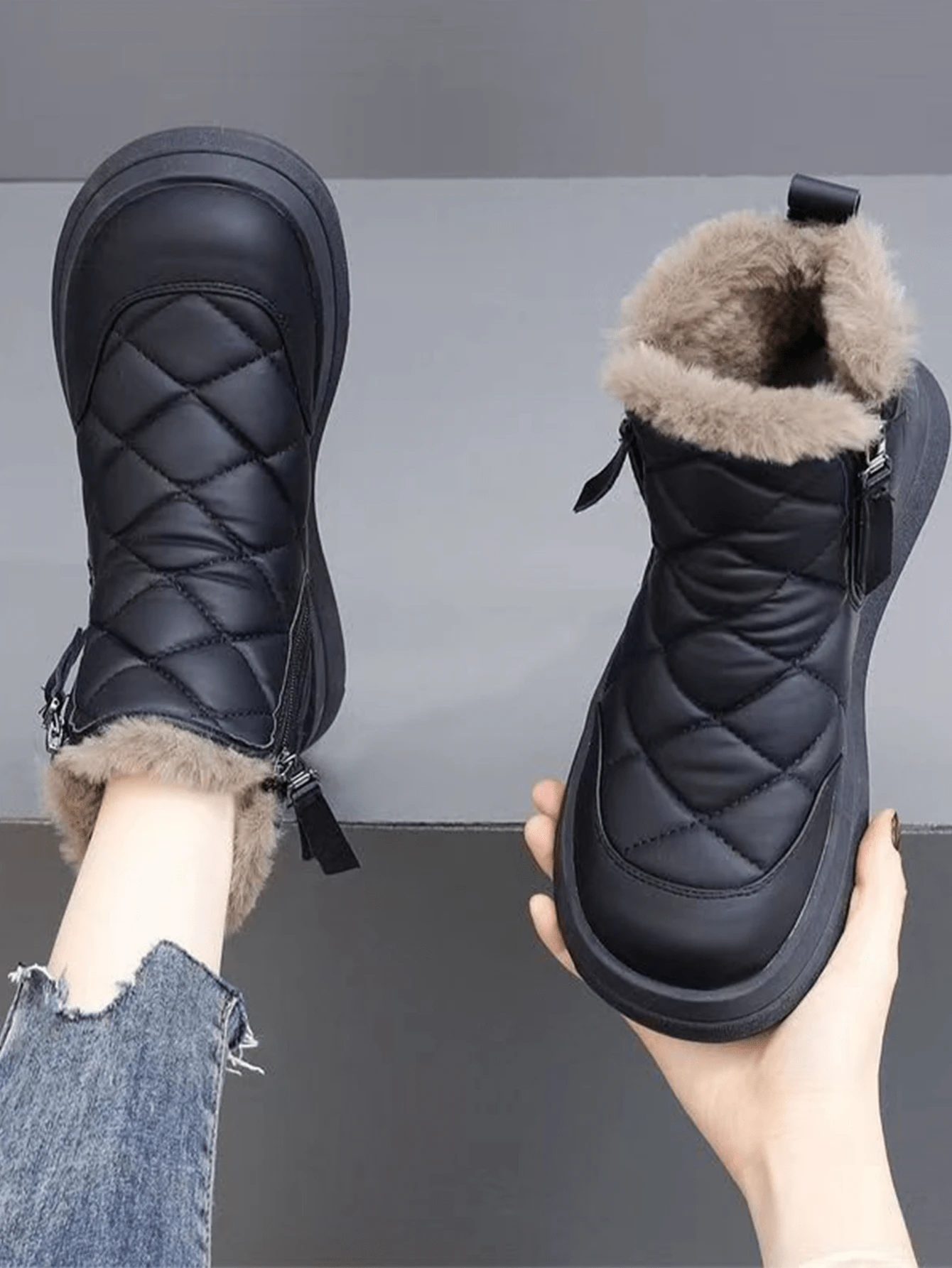 Thick Fur Lining Snow Boots For Women, Warm & Waterproof Winter Boots With Thick Soles