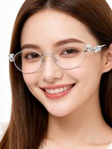 1 pieza Gafas ovaladas con decoración de rhinestone, gafas vintage elegantes para mujeres, accesorios diarios con lentejuelas transparentes/tentadas y marco de alloy para vacaciones de playa de verano, al aire libre, estilo de preparación de viaje para volver a la escuela