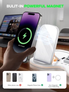 REMAX Upgraded Wireless Fast Charger, Desktop Accessories, Wireless Fast Charging For Multiple Device Women Watch/Man Watch/Phone/Earphone/Earbuds/, With Wireless Speaker, Adjustable Height Phone Holder, Adjustable RGB Ambient Light,Electronic Clock, Black/White, Office Desktop