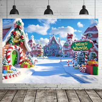 1piece Christmas Park Background Banner - With Gift And Candy Designs, Suitable For Christmas Decoration, Photography Props, Indoor And Outdoor Decoration, Home, Wall, Courtyard And Garden Decoration, Festival Celebration, Anniversary