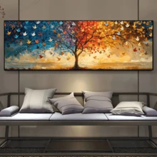 Extragroßes Baum des Lebens Leinwand Diamantmalerei Muster - Abstrakte Wandkunst Dekoration - Klassischer Landhausstil Kunstdekoration - Geometrisches Landschaftsthema für Küche, Bad, Wohnzimmer, Schlafzimmer, Esszimmer - Innen- und Außenbereich Leinwand Wandbehang - Ungerahmte horizontale Kunst