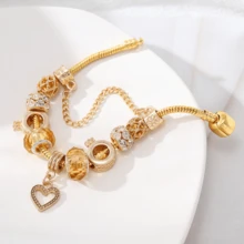 Exquisite Golden Bracelet DIY, Fashionable Love Bead Pendant Bracelet, Valentine's Day Gift Jewelry Accessory - 金色 - 查看 5