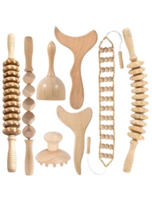 1pc Wooden Massage Tool For Body Relaxation, Can Be Used For Massaging Muscles Of Abdomen, Legs, Back, Neck, Shoulders, Waist To Relieve Tension, Wooden Scraping Gua Sha Massage Tool, Suitable As Holiday Gift For Friends - Beige - View 1