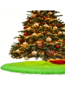 1 Pack Modern Green Christmas Ornament Tree Skirt - Soft, Thick Polyester, Plush Round Base With Drawstring Closure, Suitable For Holiday Decorations, Christmas Decorations, Christmas Tree Decorations, Christmas Ornaments - Green - View 3