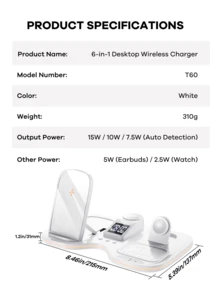 REMAX Upgraded Wireless Fast Charger, Desktop Accessories, Wireless Fast Charging For Multiple Device Women Watch/Man Watch/Phone/Earphone/Earbuds/, With Wireless Speaker, Adjustable Height Phone Holder, Adjustable RGB Ambient Light,Electronic Clock, Black/White, Office Desktop