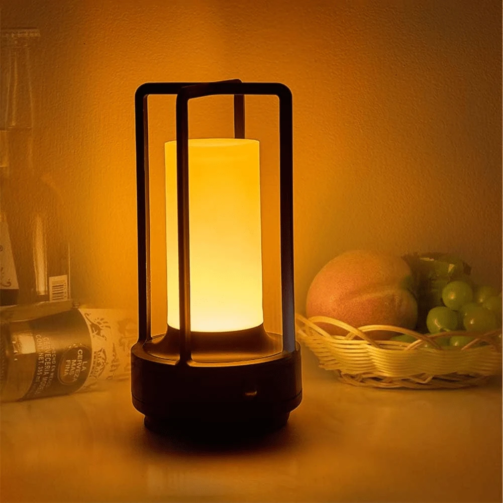 QUIGO Lantern Table Lamp Cordless, LED Night Light Portable Battery Operated Lights Rechargeable Desk Lamp 3 Colors Rechargeable Cordless Camping Bedroom Bar Wireless End Side Table Patio - 黑色 - 查看 1