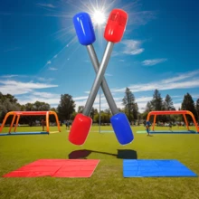 1 对红色/蓝色配对棍棒和棍棒，用于草坪游戏、互动户外派对游戏的充气战斗棍，由耐用塑料制成，用于草坪游戏、地板互动游戏的 PVC 充气游戏用品，适合室内和室外使用
