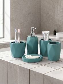 5pcs Morandi Ceramic Bathroom Set, Showroom Bathroom Decor, Liquid Soap Dispenser, Bathroom Tray, Showroom Decor, Toothbrush Holder, Rinse Cup, Soap Dish Bathroom Vanity Set, Bathroom Accessories Set, Toothpaste Holder, Lotion Bottle, Soap Box, Rinse Cup, Green Color Bathroom Vanity Set [New Batch With Reinforced Packaging]