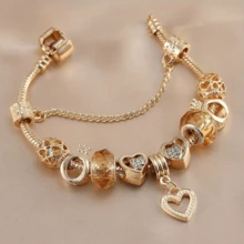 Exquisite Golden Bracelet DIY, Fashionable Love Bead Pendant Bracelet, Valentine's Day Gift Jewelry Accessory - 金色 - 查看 1