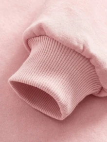 年轻女孩、学生、秋冬季童装，长袖加厚绒面上衣，“粉色六边形恐龙喝波霸奶茶”印花连帽卫衣，柔软舒适 - 粉色 - 查看 4