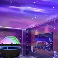 [Remote Control RGB Aurora Starry Sky Projector] LED Starry Sky Projector Night Light, With Remote Control And Voice Control RGB Aurora Northern Lights Effect, Multi-Color Desktop Decorative Lighting, Suitable For Bedroom, Living Room, With Non-Rechargeable Button Battery