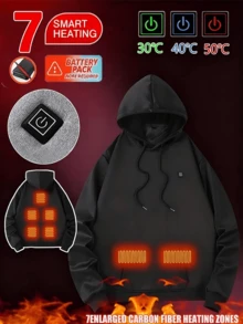 [Um moletom aquecido com 7 zonas de aquecimento] Um moletom aquecido com 7 zonas de aquecimento - Interface USB, aquecimento elétrico inteligente, bolsos, configurações de temperatura ajustáveis - Um design de moletom aquecido elegante e prático.