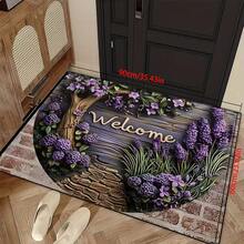 1PC Lavender Welcome Logo Outdoor Entry Mat - Non Slip Entrance Carpet, Crystal Velvet Suitable For Courtyard, Balcony, Living Room, Bathroom - Elegant Home Decor In Multiple Sizes