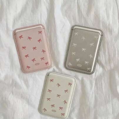 1 件韩国独立少女蝴蝶结皮革磁性无线充电 Magsafe 卡夹手机壳适用于 17/16 Pro Max/15 Pro、Apple 14/13/12/11