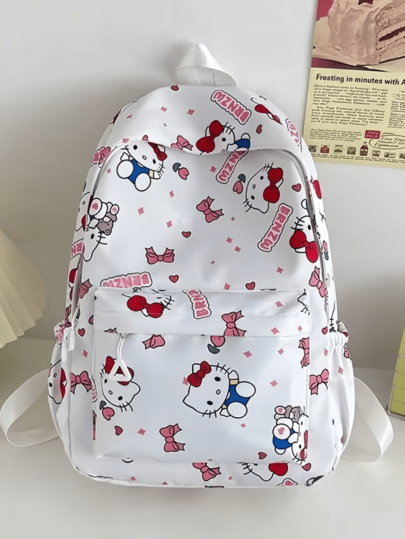 1 pieza Mochila ligera, transpirable y duradera con correas de hombro que reducen la carga y gran capacidad para estudiantes, con estampado de Hello Kitty de Sanrio (sin accesorios)