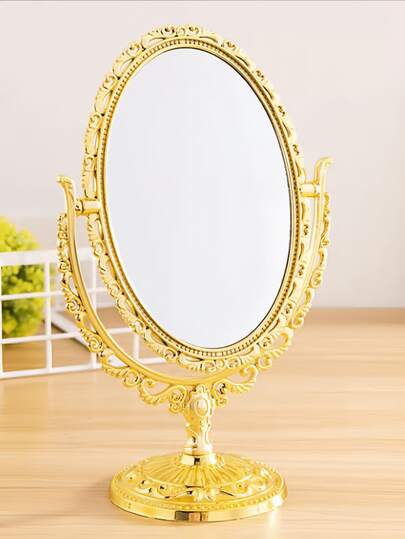 Miroir de maquillage ovale à double face vintage, avec un support de miroir de vanité rotatif. Idéal pour l'application de maquillage, les filles, les femmes, la beauté et les soirées spa. Ce charmant miroir de vanité de style princesse ovale est le parfait accent pour n'importe quelle table. Le miroir de table rotatif à double face avec support est un excellent choix décoratif pour la chambre d'une fille et un cadeau festif pour les amis et la famille pendant Halloween et Noël.